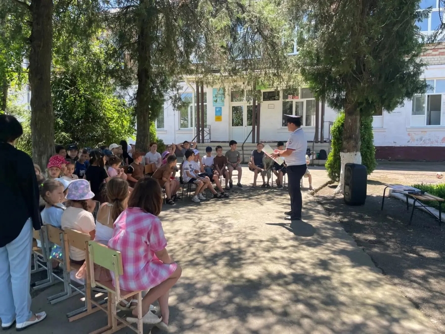 В пришкольном лагере в поселке Дружба провели занятие по правилам дорожного движения